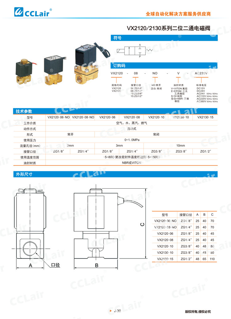 VX2120、2130系列二位二通電磁閥