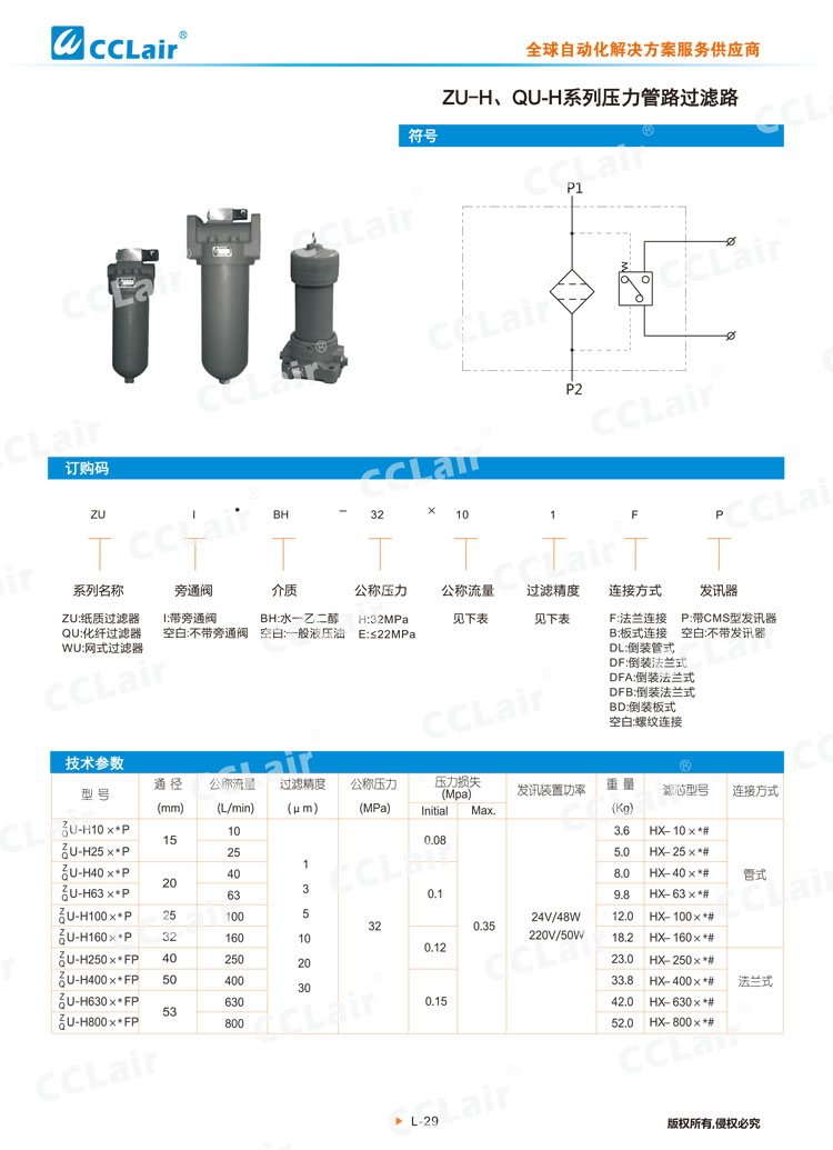ZU-H、QU-H系列壓力管路過濾器-1
